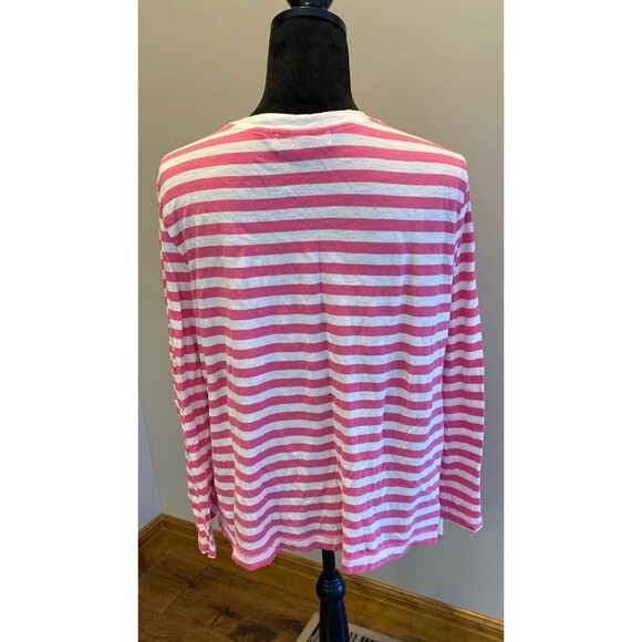 Loft Long Sleeve T Shirt Size XL Top Pink White Stripes 100% Cotton + Stretch - Picture 5 of 9